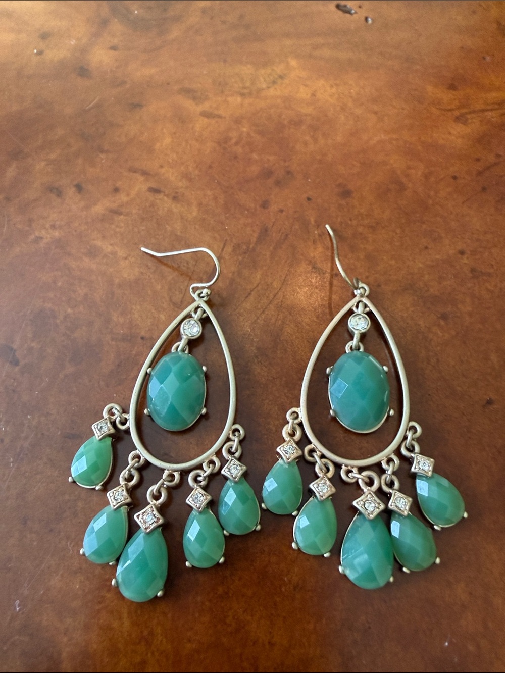 Gold-Tone Green Teardrop Chandelier Earrings - Women Jewelry